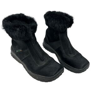 Pujar Canada Black Goat Fur Zip Up Shearling + Fur Lined Short Snow Boots 41(10)